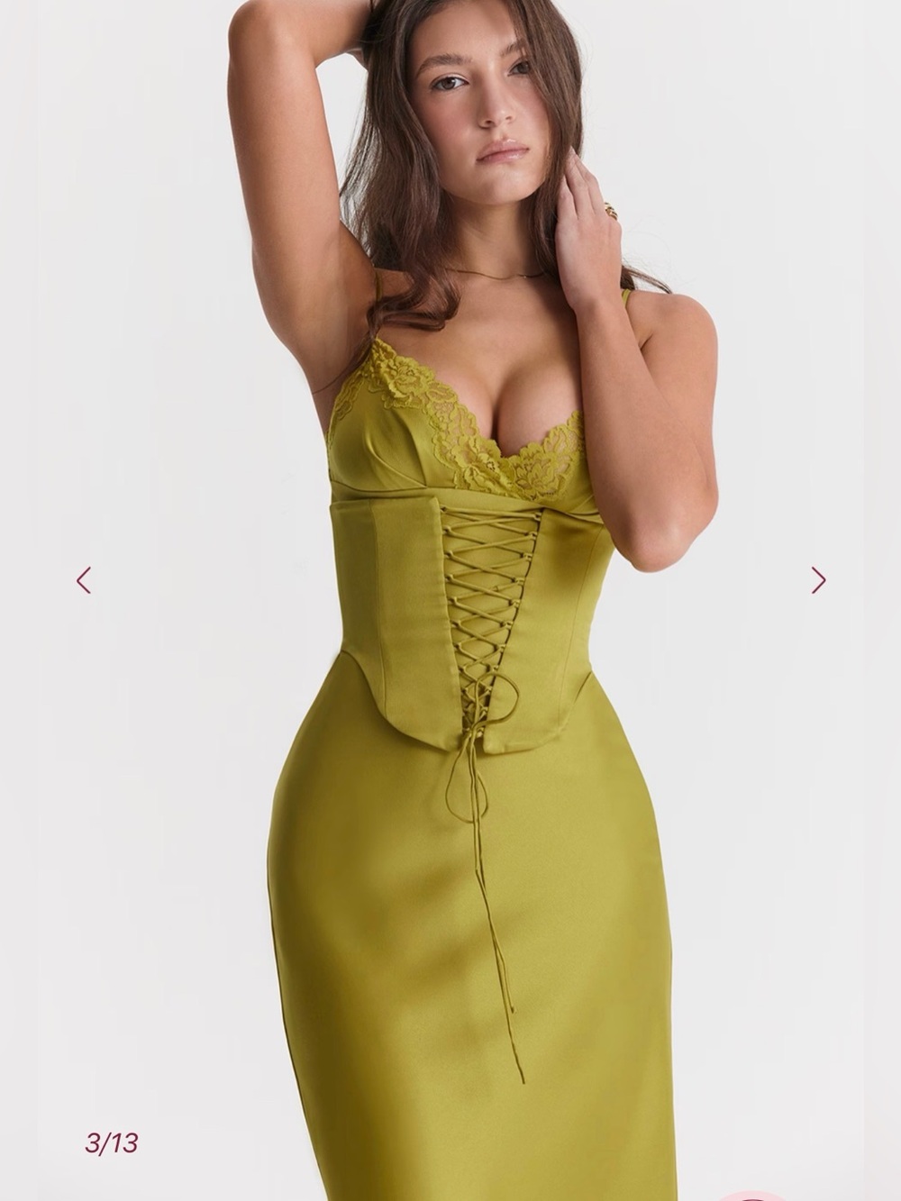 NEW House of CB Salma Olive Green Lace Trim Satin Corset Slip Dress, Medium - Picture 3 of 13